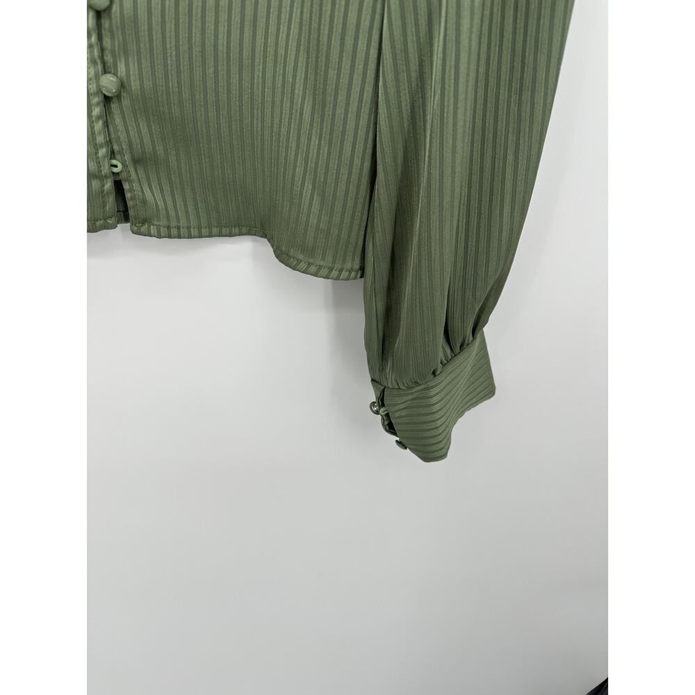 Promesa Womens Green Satin Button Front Top‎ Size S Coquette Forest Fairy - Picture 4 of 8